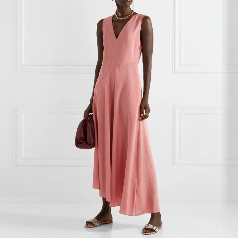 NWT Theory V-Neck Draped Maxi Dress in Deep Carnation (Rose Pink) Size 00, 0, 4 - Picture 4 of 16